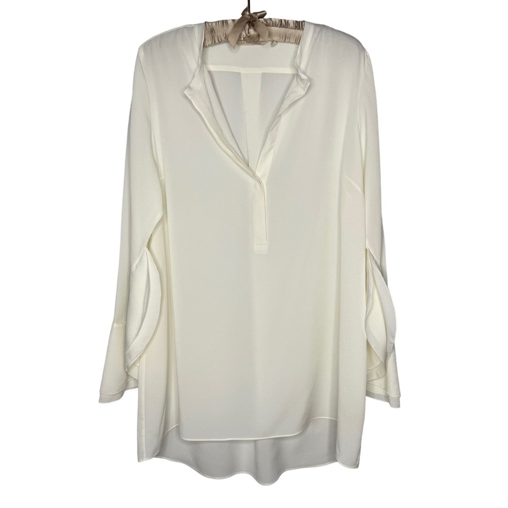 Soft Surroundings Ivory Bell Sleeve Blouse Top XL Office Minimalist Neutral